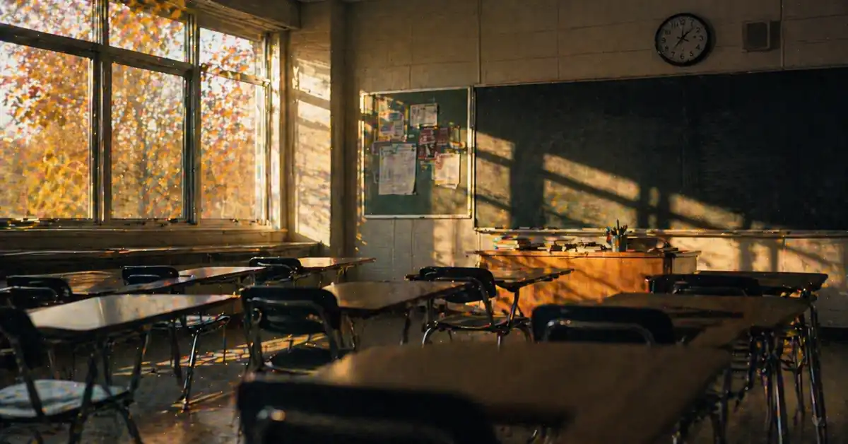 Empty classroom representing the decision point for teachers experiencing burnout